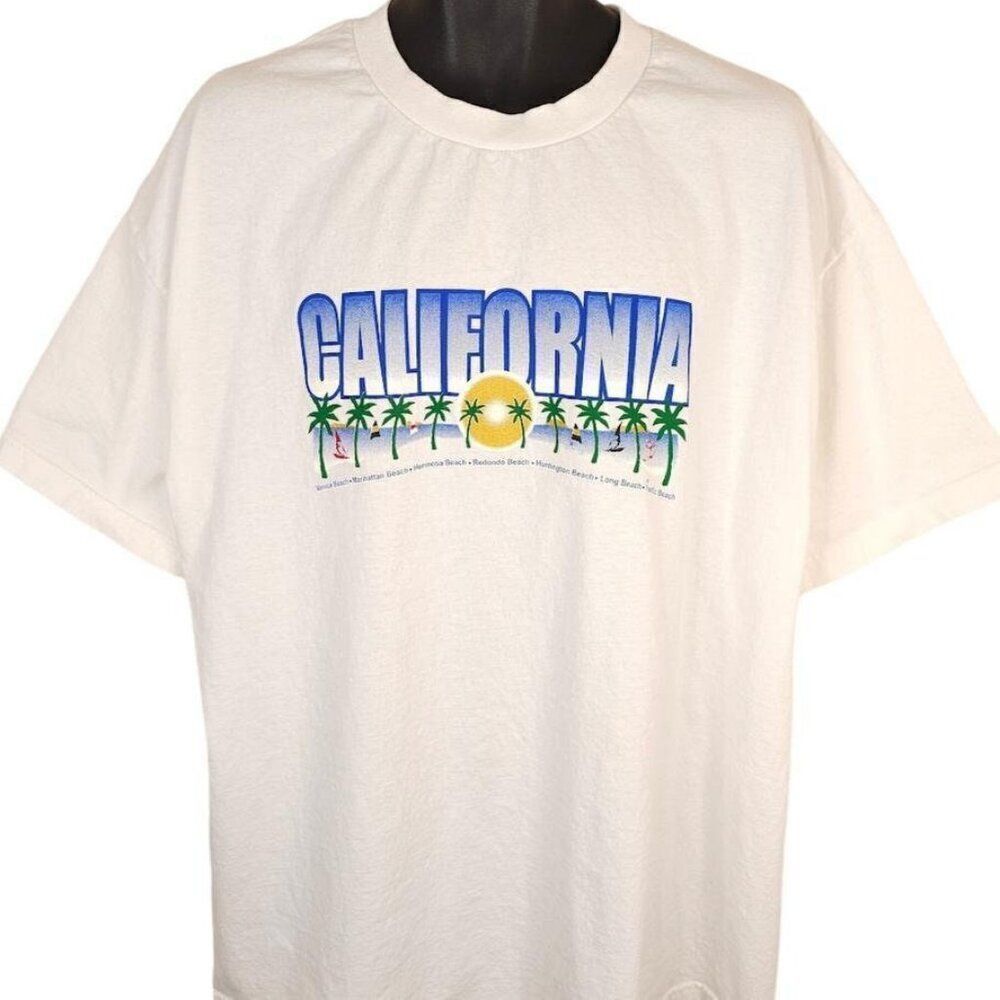 Vintage California T Shirt Mens Size 2XL White Y2K Palm Trees Travel Destination